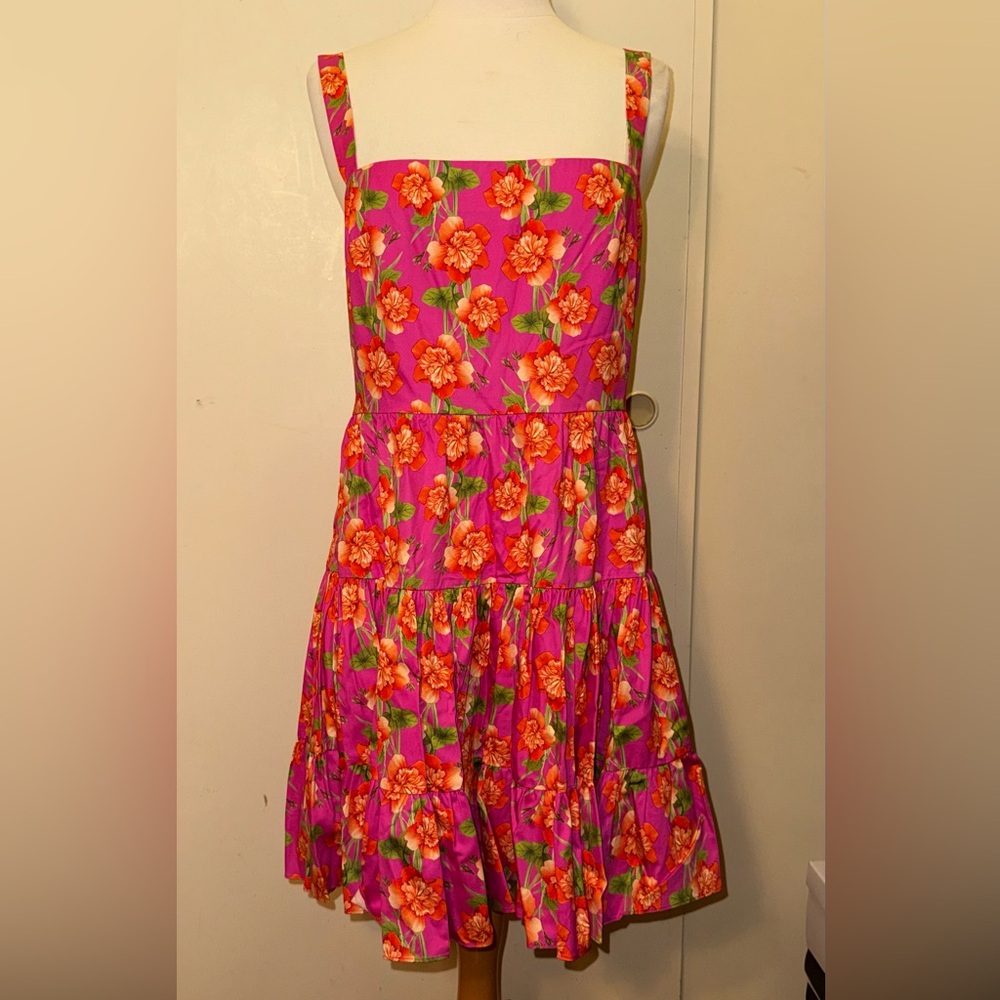 Borgo De Nor Pink and Orange Floral tiered mini Dress UK 12 US 8